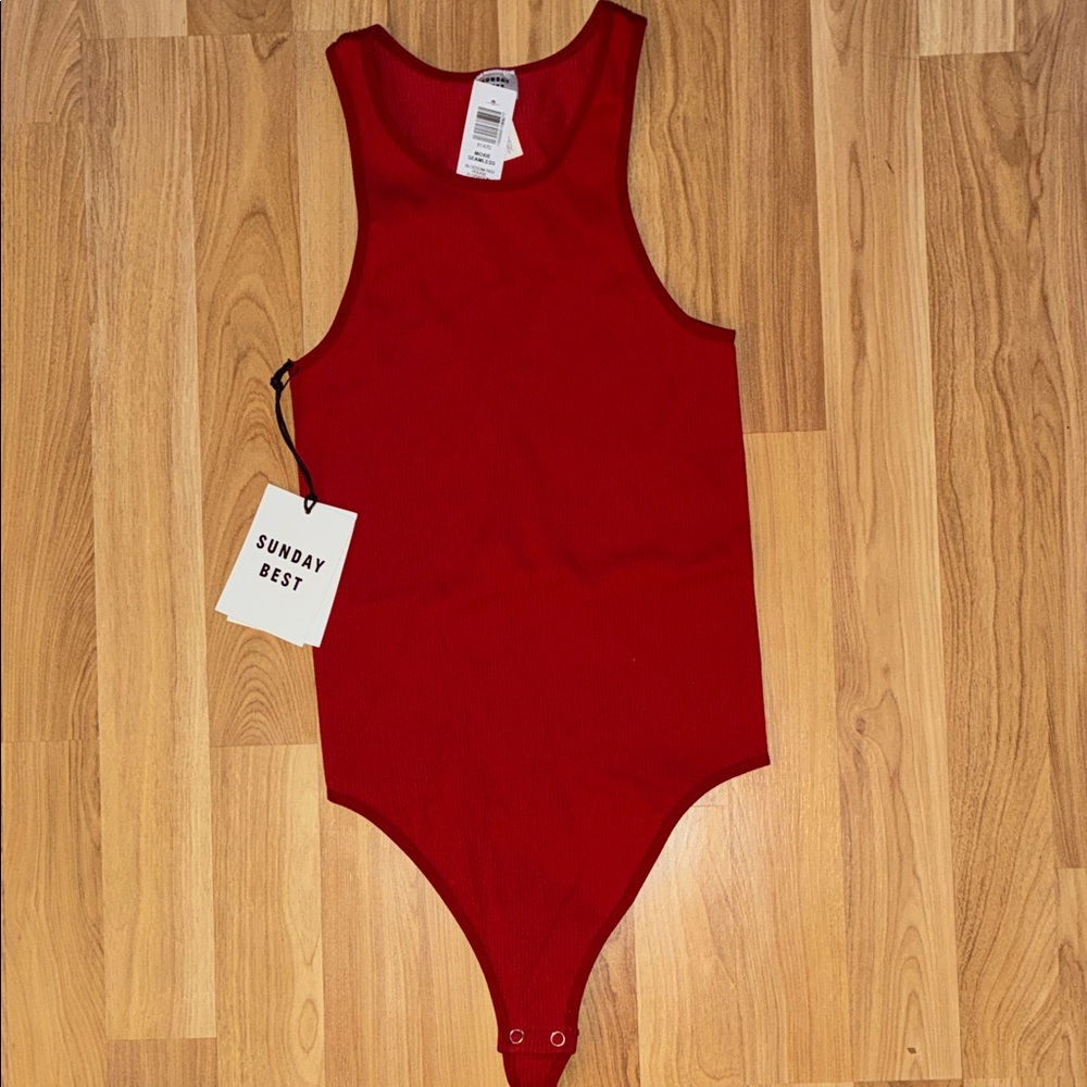 Sunday Best Red Ribbed Tank Bodysuit